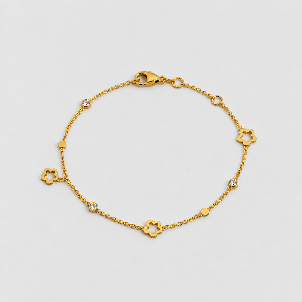 Floral & Crystal Golden Bracelet