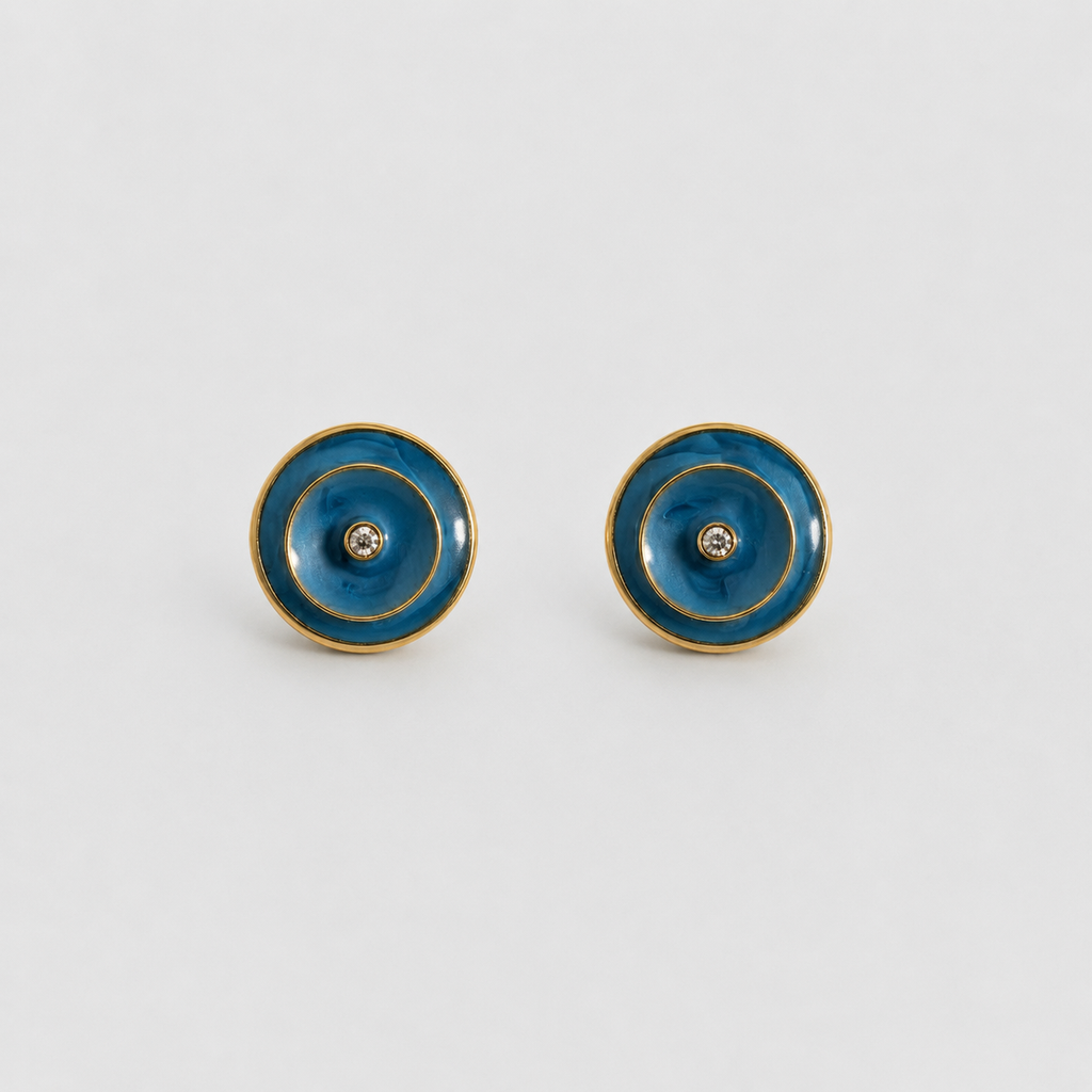 Blue Enamel & Crystal Stud Earrings