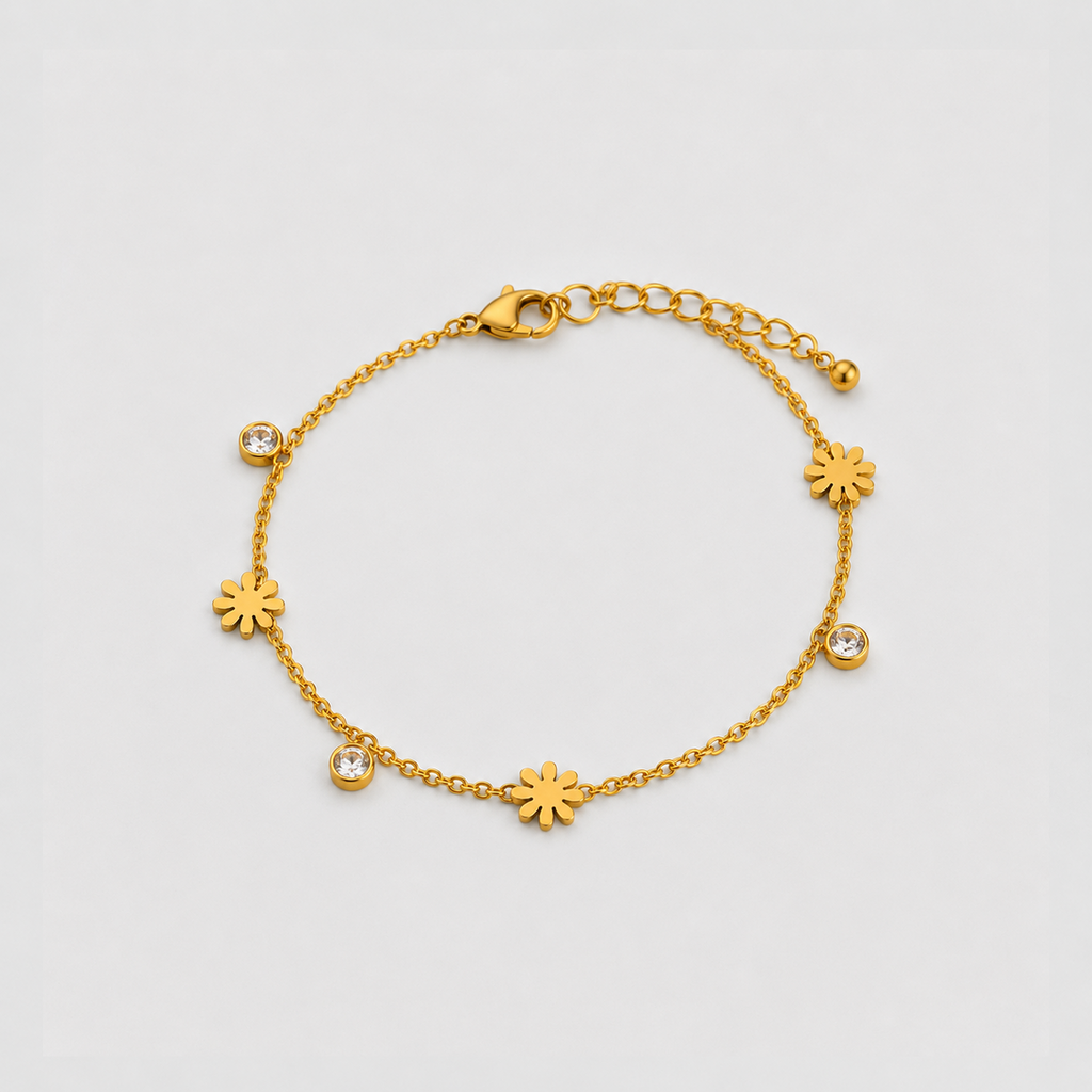 Delicate Floral & Crystal Golden Bracelet