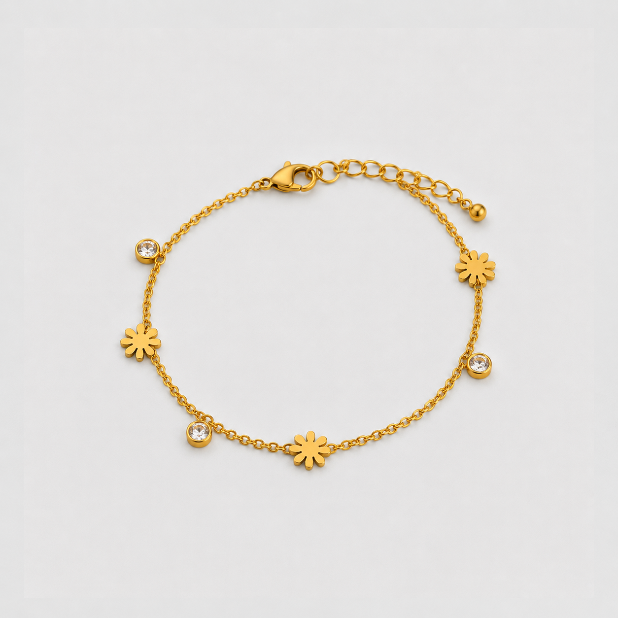 Delicate Floral & Crystal Golden Bracelet