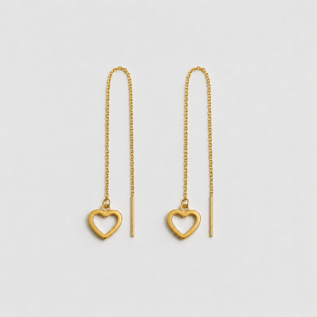 Dainty Heart Threader Gold Earrings