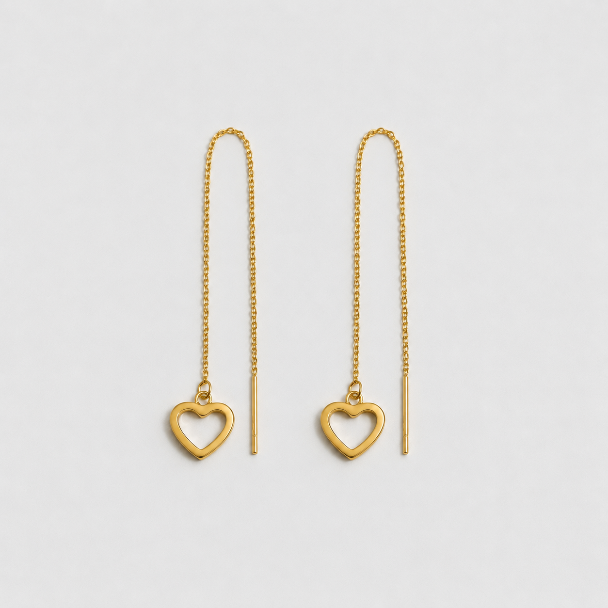 Dainty Heart Threader Gold Earrings