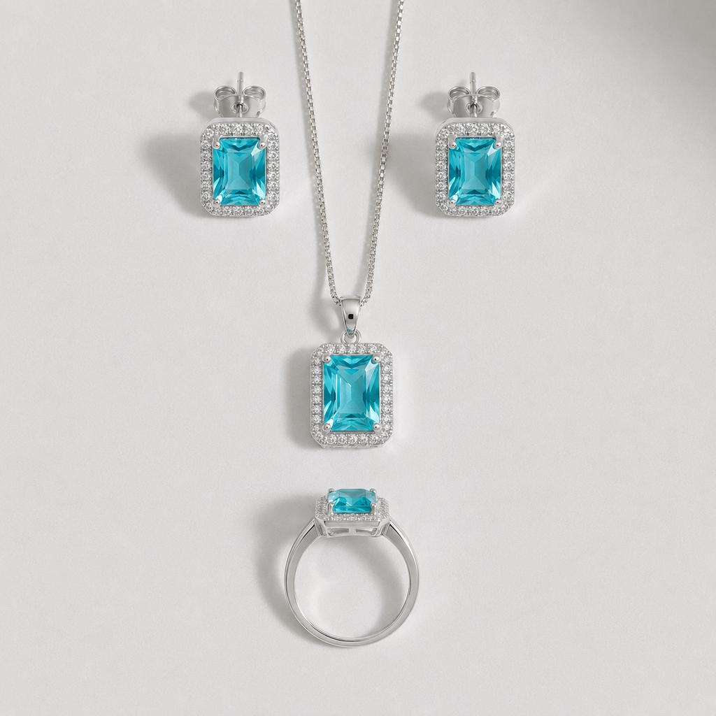 Azure Horizon Halo Jewelry Set