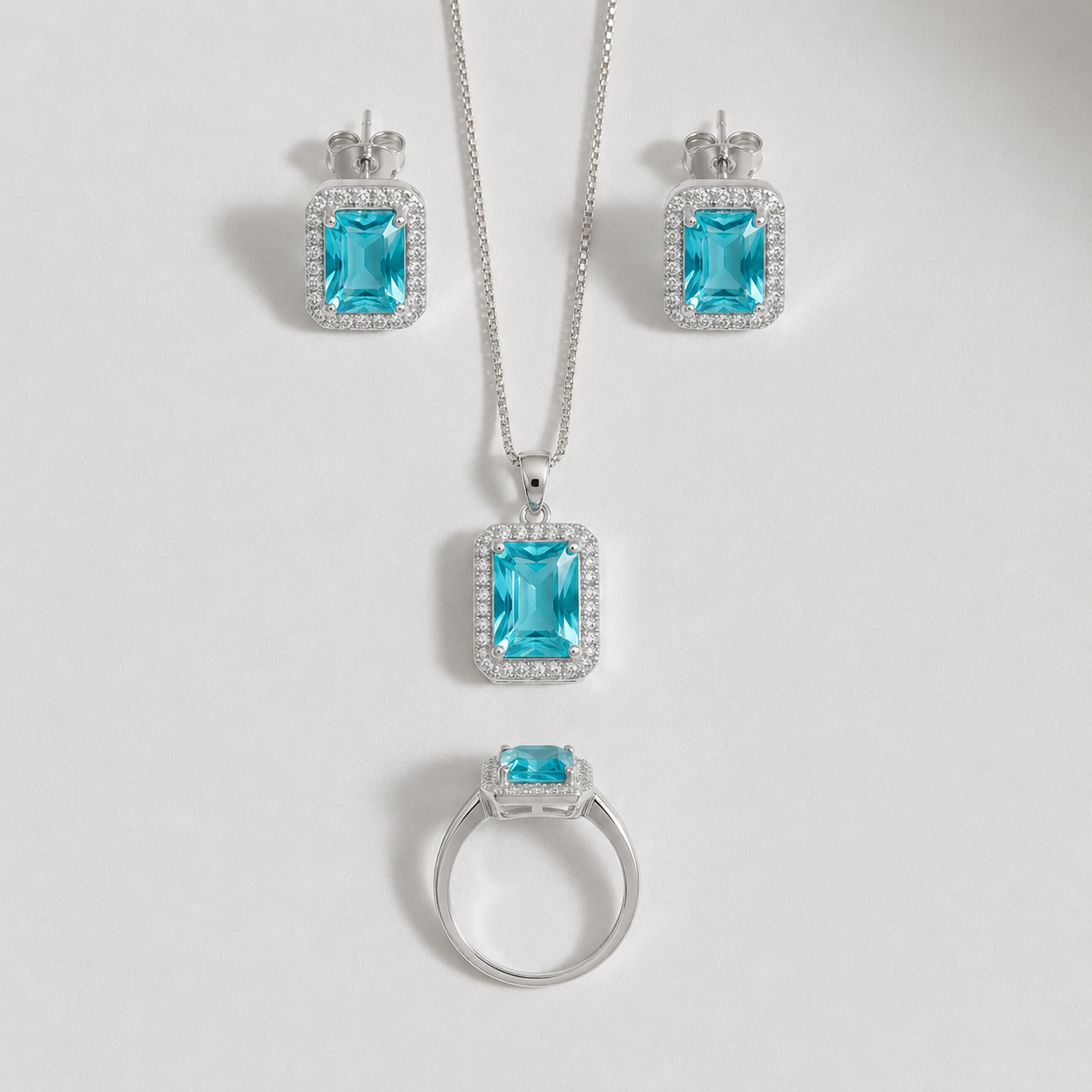 Azure Horizon Halo Jewelry Set