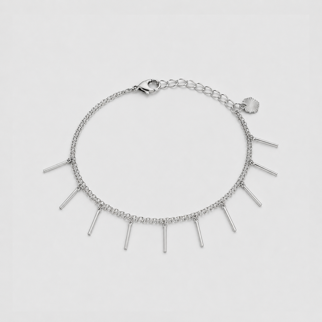 Modern Bar Charm Silver Bracelet