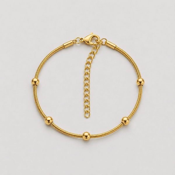 Gold Bead & Snake Chain Bracelet