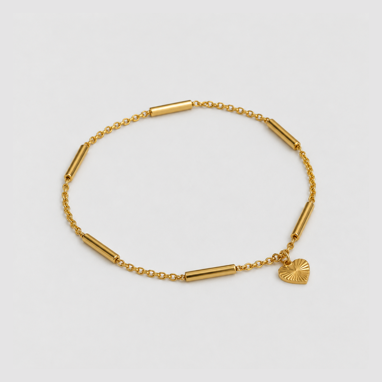 Textured Heart & Gold Bar Chain Bracelet