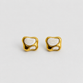 Organic White Enamel & Gold Stud Earrings