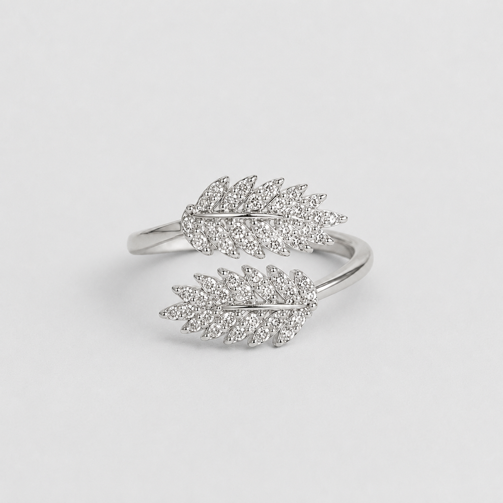 Silver Feather Crystal Ring