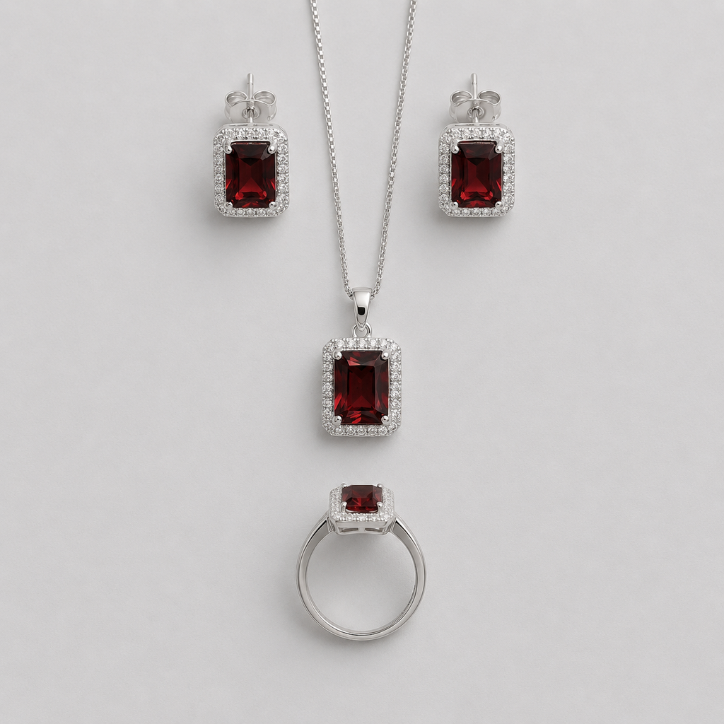 Crimson Horizon Halo Jewelry Set