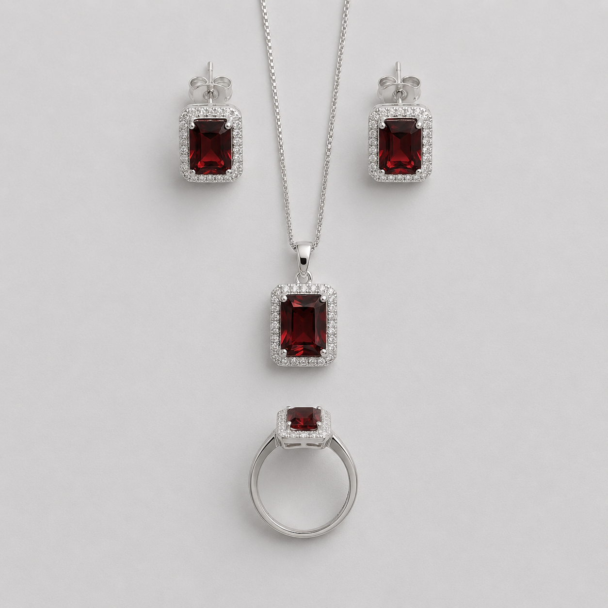 Crimson Horizon Halo Jewelry Set