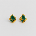 Organic Malachite-Effect Enamel & Gold Stud Earrings