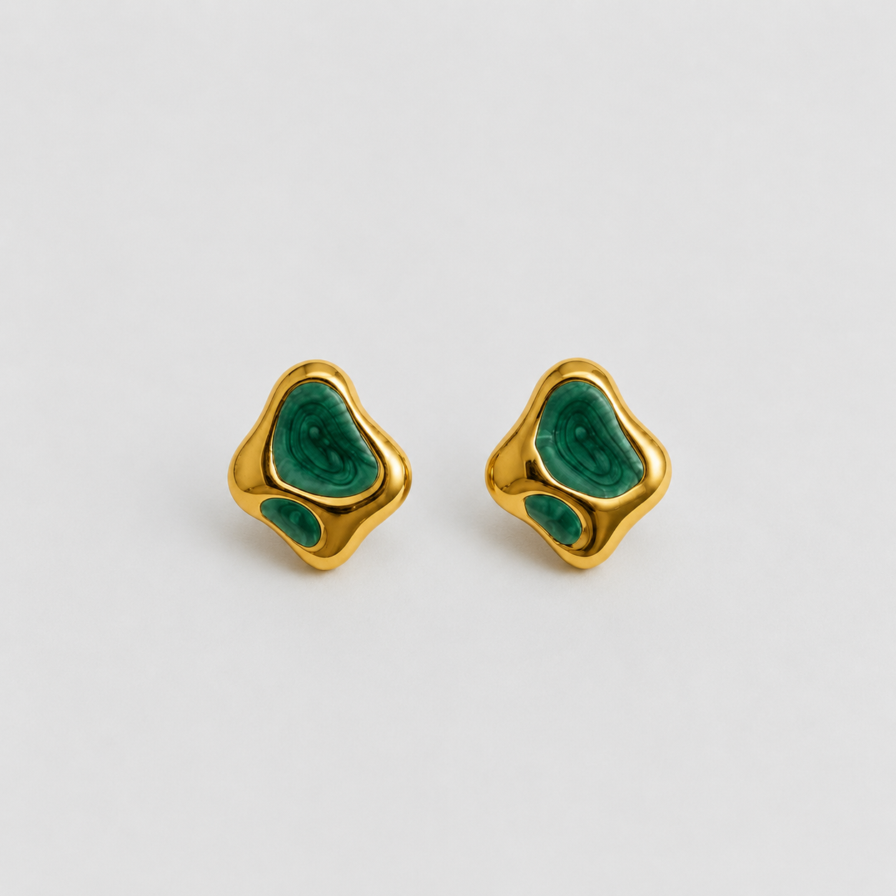 Organic Malachite-Effect Enamel & Gold Stud Earrings