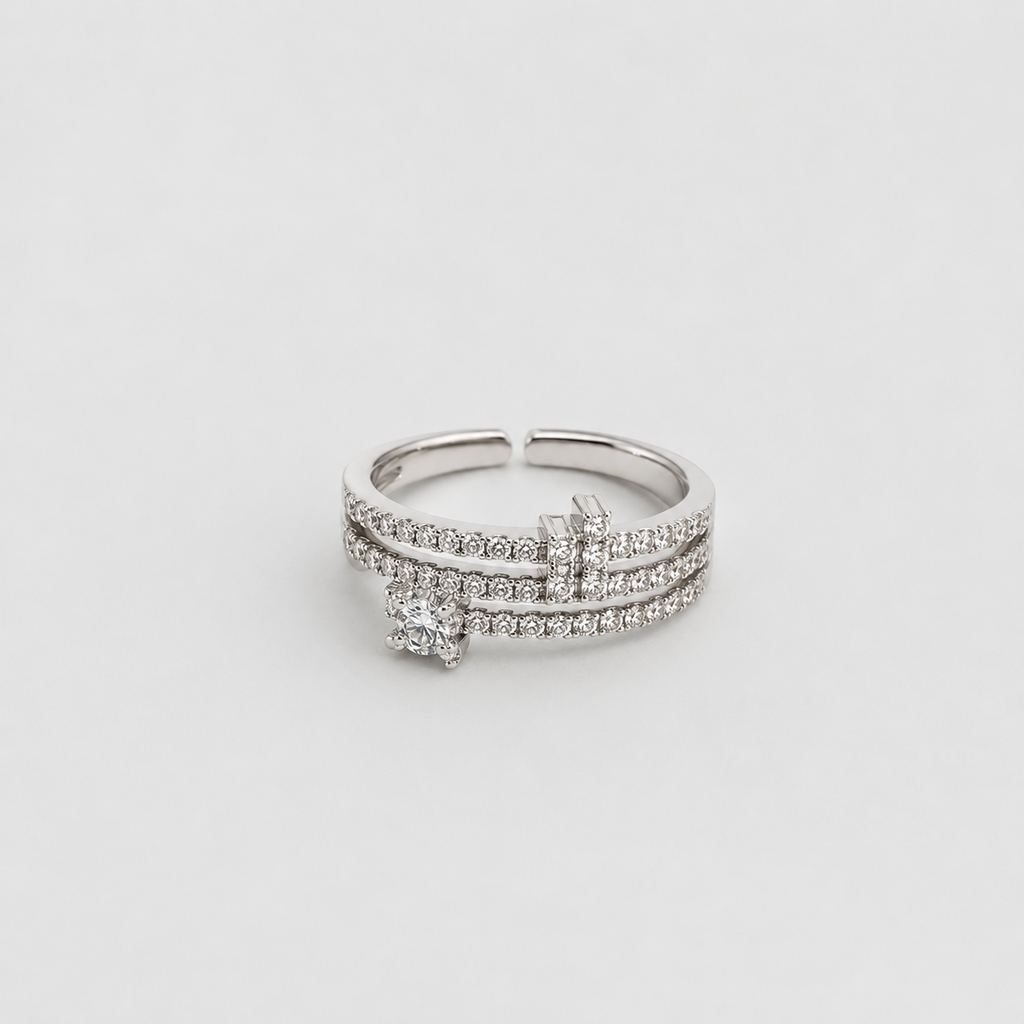 Triple-Band Sparkle Statement Ring