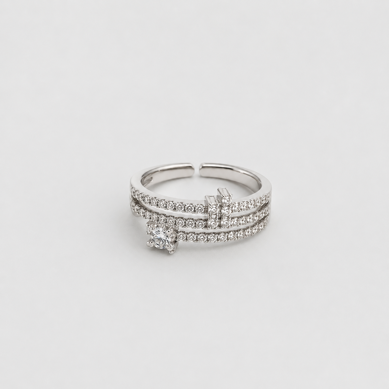 Triple-Band Sparkle Statement Ring