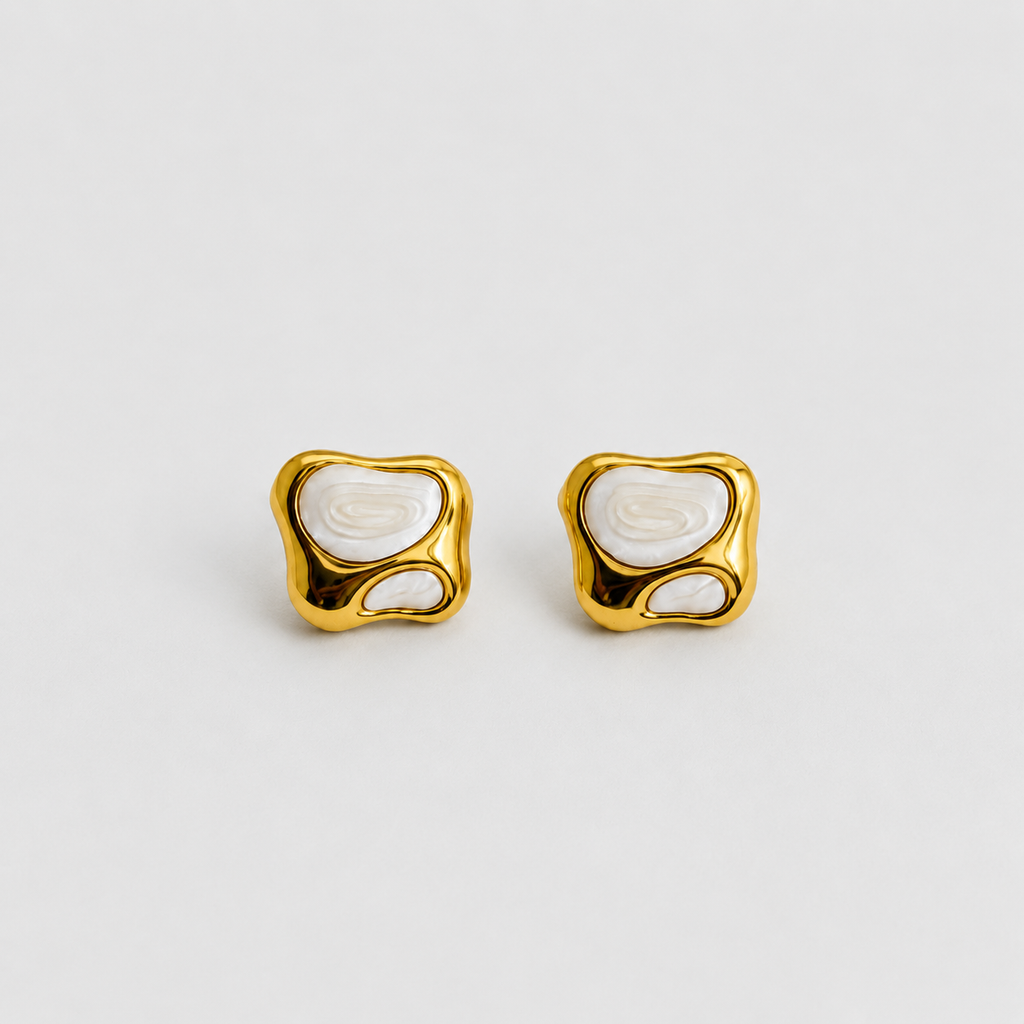 Organic White Enamel & Gold Studs