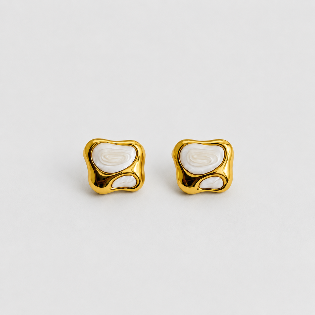 Organic White Enamel & Gold Studs