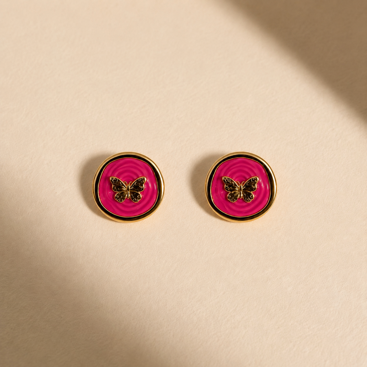 Fuchsia Enamel Butterfly Stud Earrings
