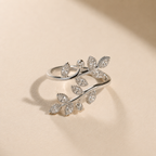Silver Leaf Crystal Ring