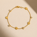 Delicate Floral & Crystal Golden Bracelet