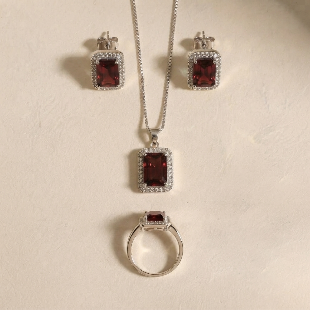 Crimson Horizon Halo Jewelry Set