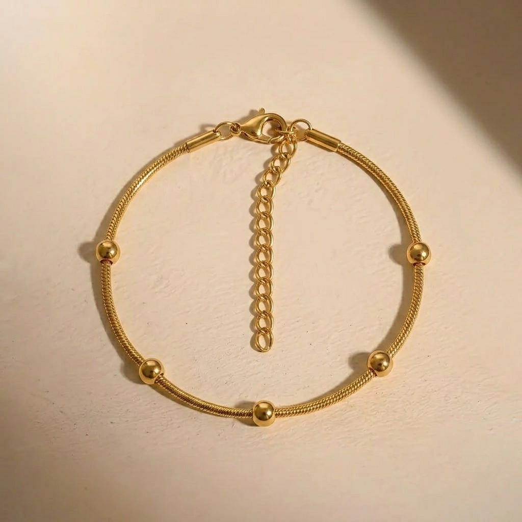 Gold Bead & Snake Chain Bracelet