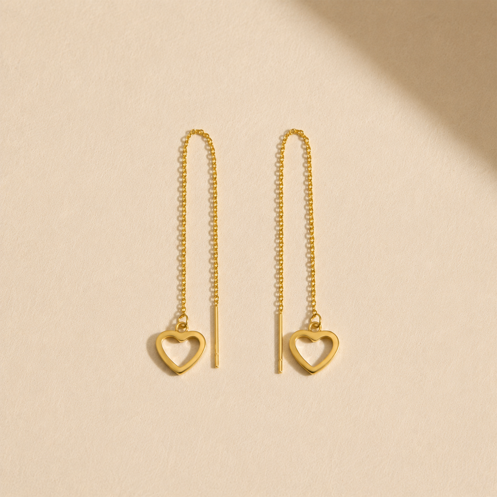 Dainty Heart Threader Gold Earrings