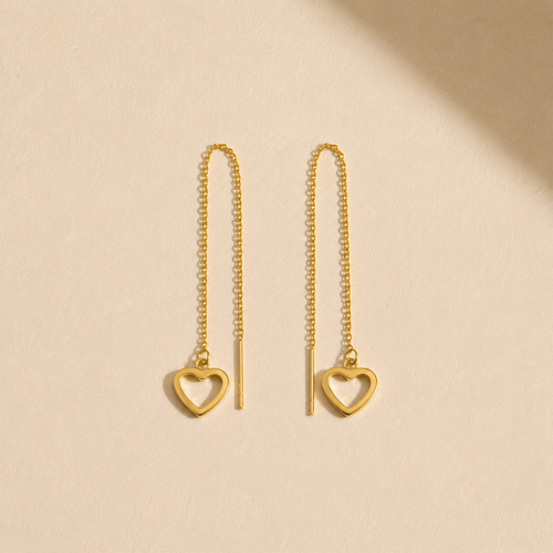 Dainty Heart Threader Gold Earrings
