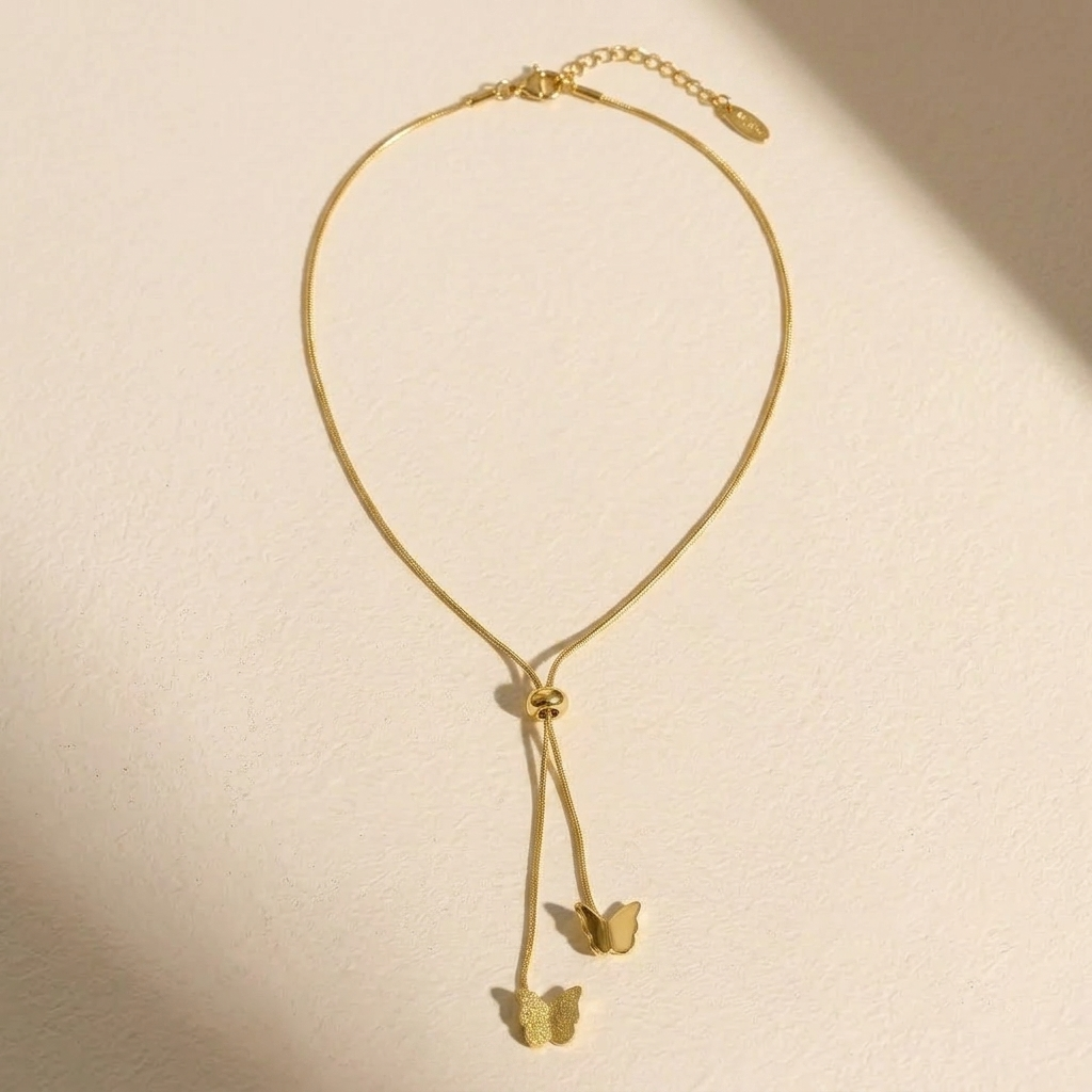 Minimalist Butterfly Drop Slider Necklace