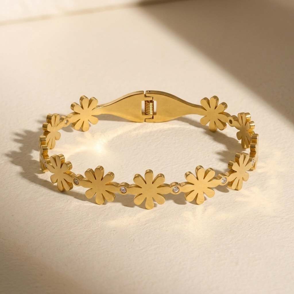 Golden Daisy Chain Hinged Bracelet