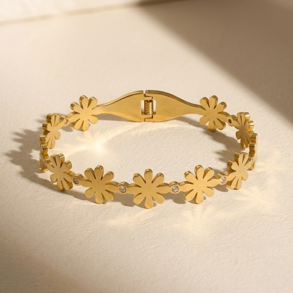 Golden Daisy Chain Hinged Bracelet