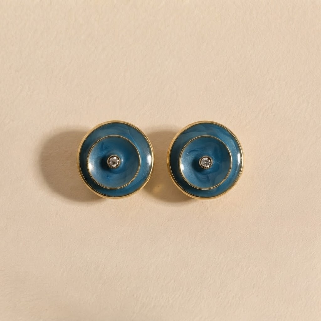 Celestial Blue Enamel & Crystal Stud Earrings