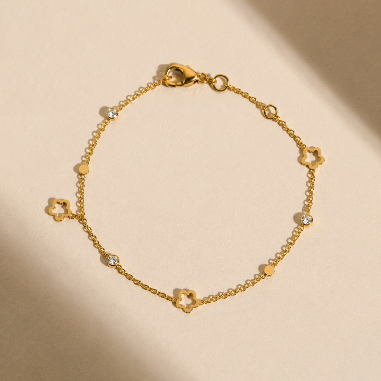 Floral & Crystal Accent Gold Chain Bracelet