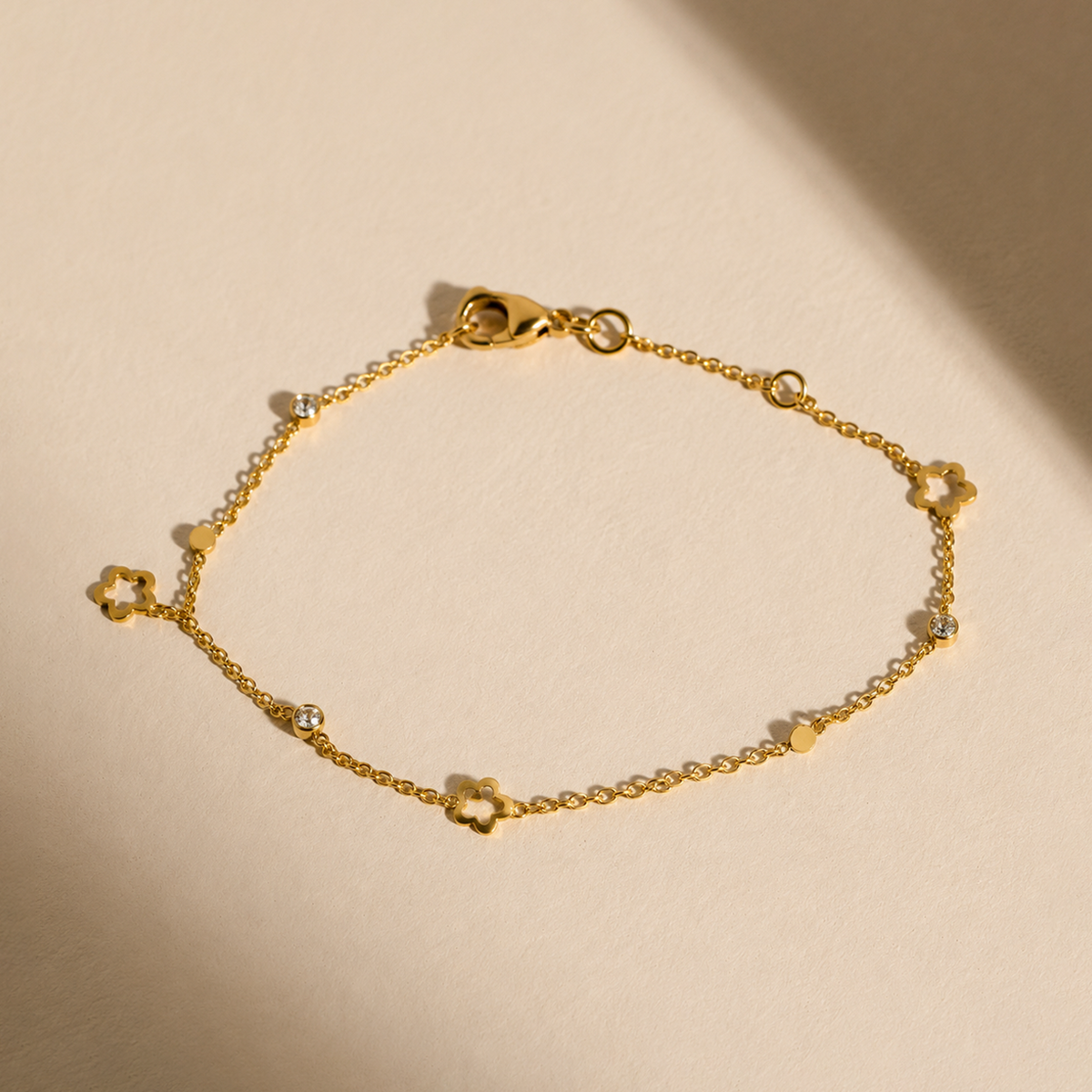 Floral & Crystal Golden Bracelet