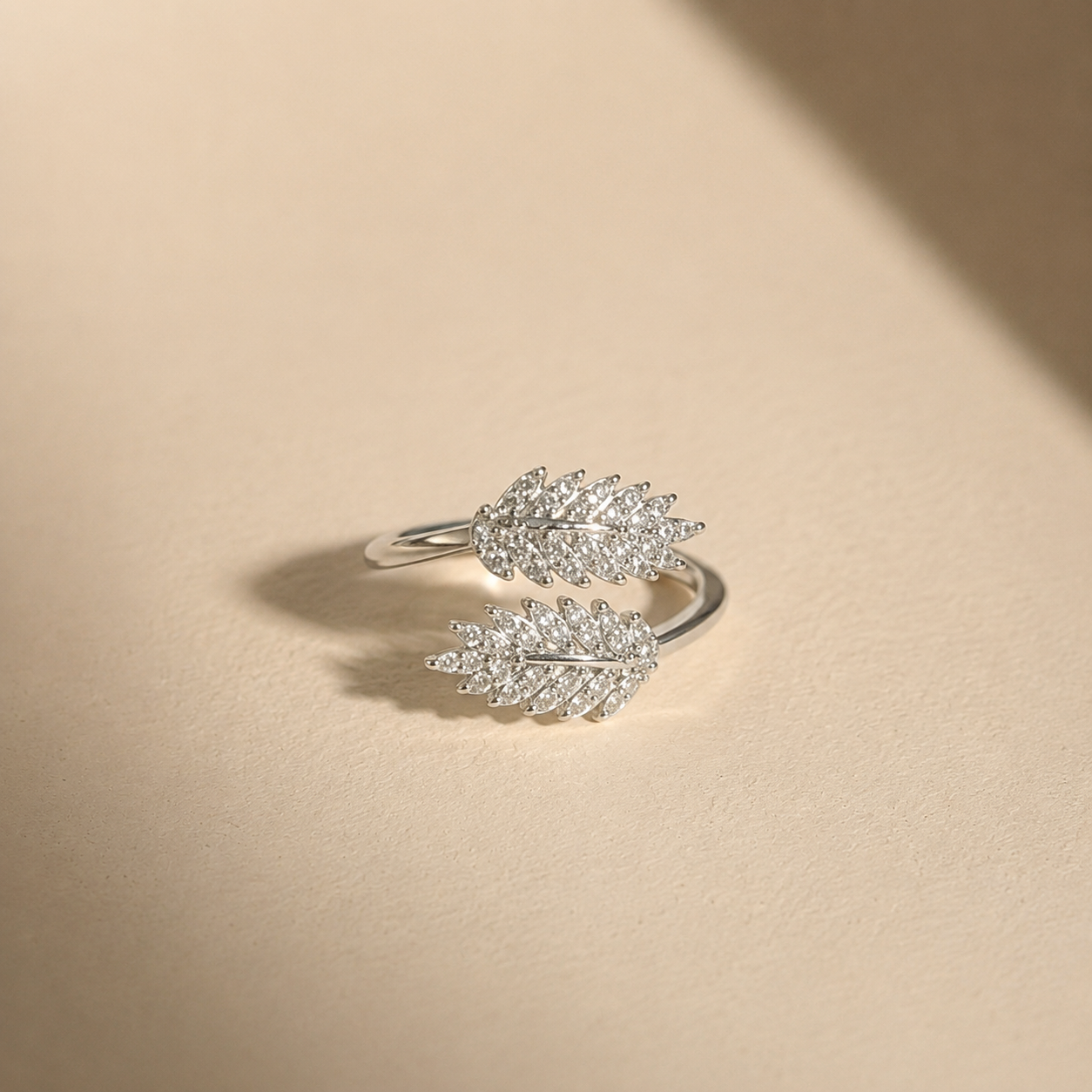 Silver Feather Crystal Ring