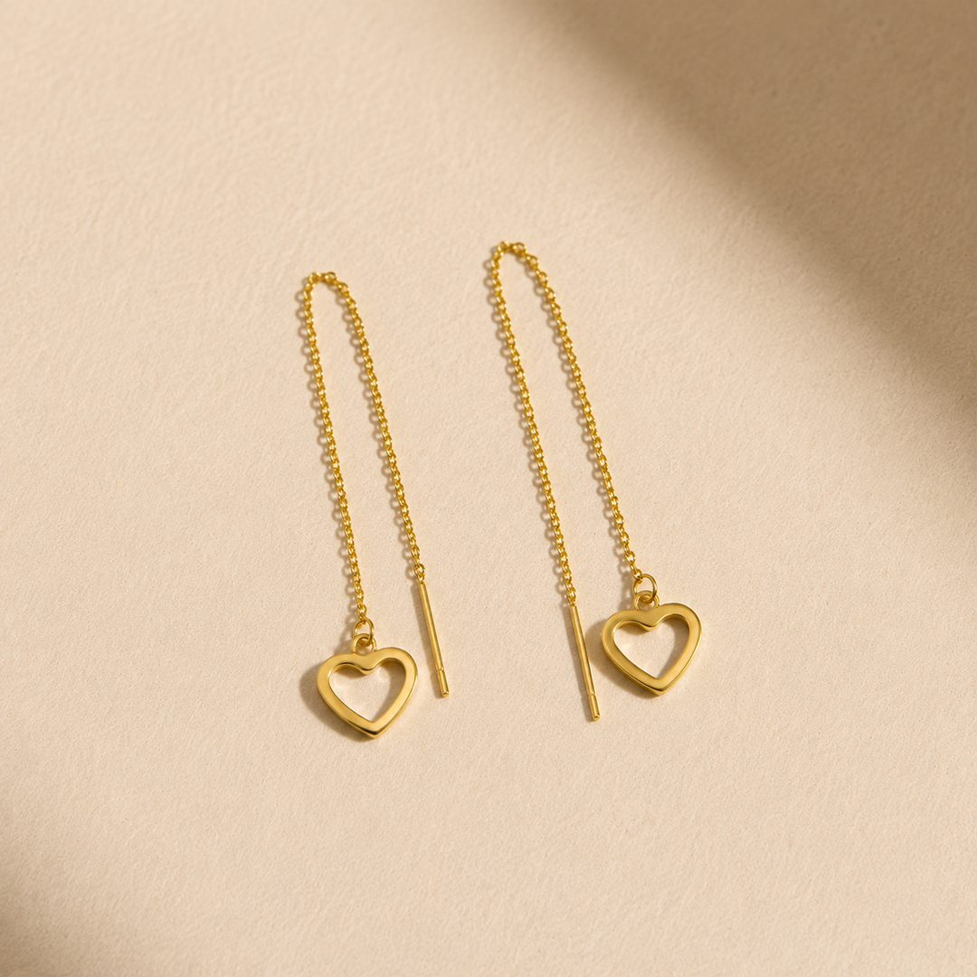 Dainty Heart Threader Gold Earrings
