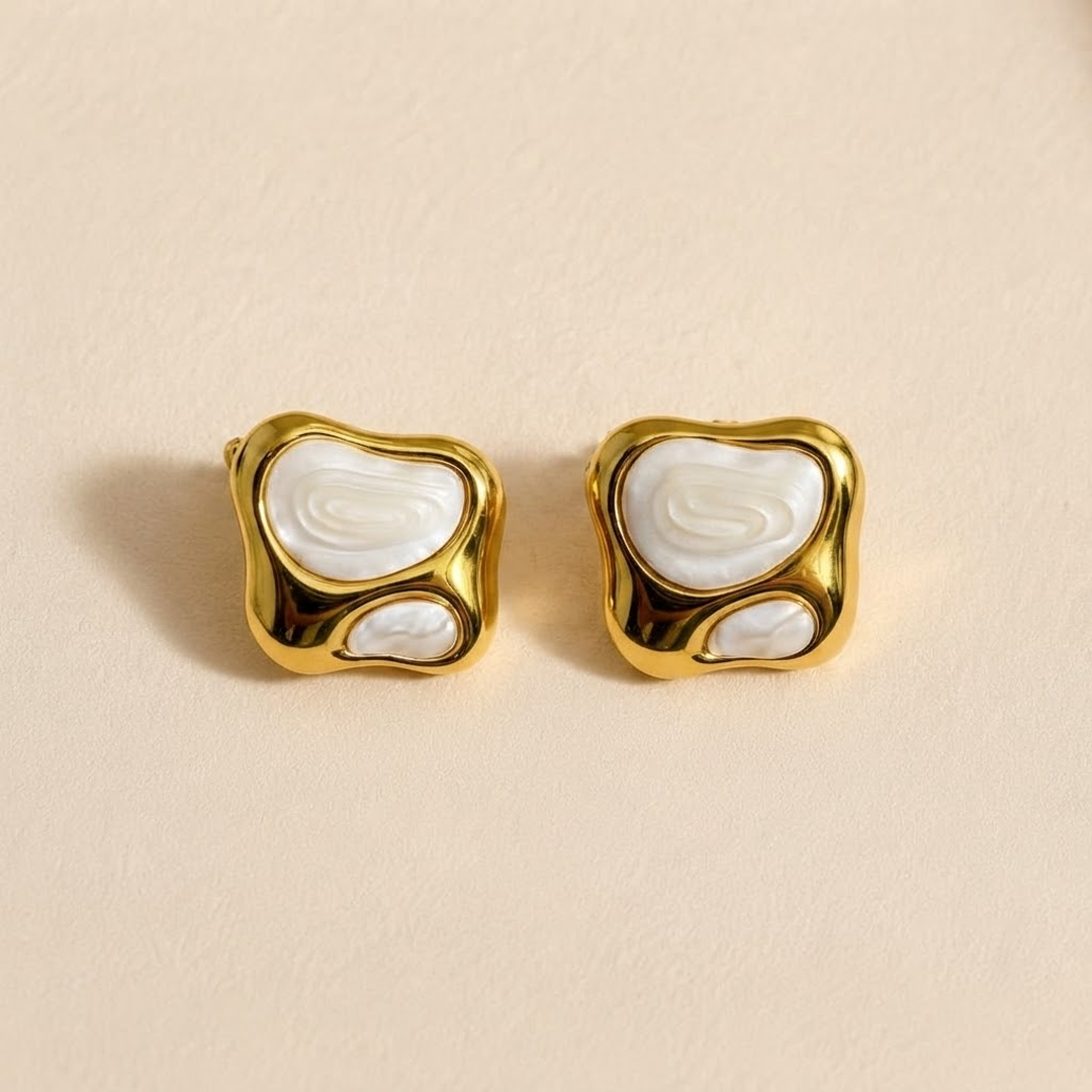 Organic White Enamel & Gold Studs
