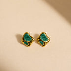 Organic Green Enamel Golden Studs