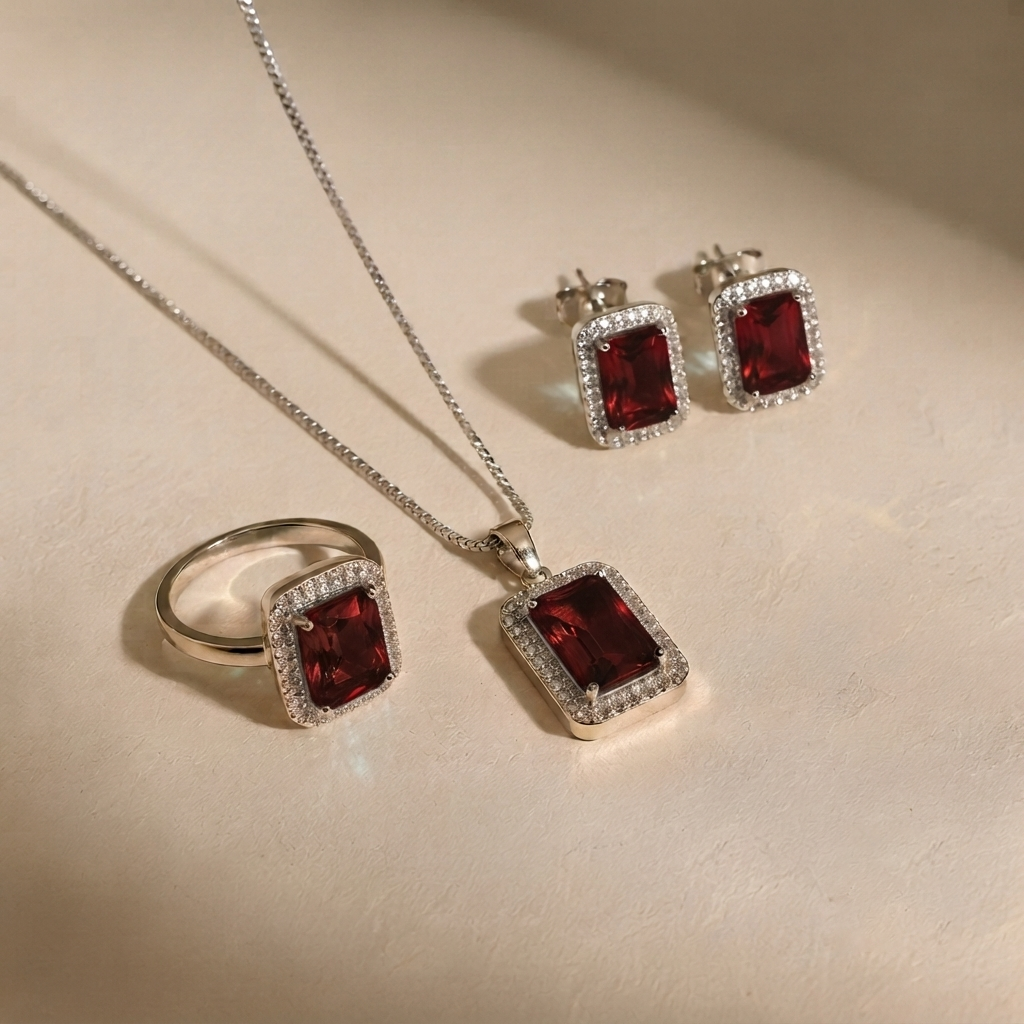 Crimson Horizon Halo Jewelry Set
