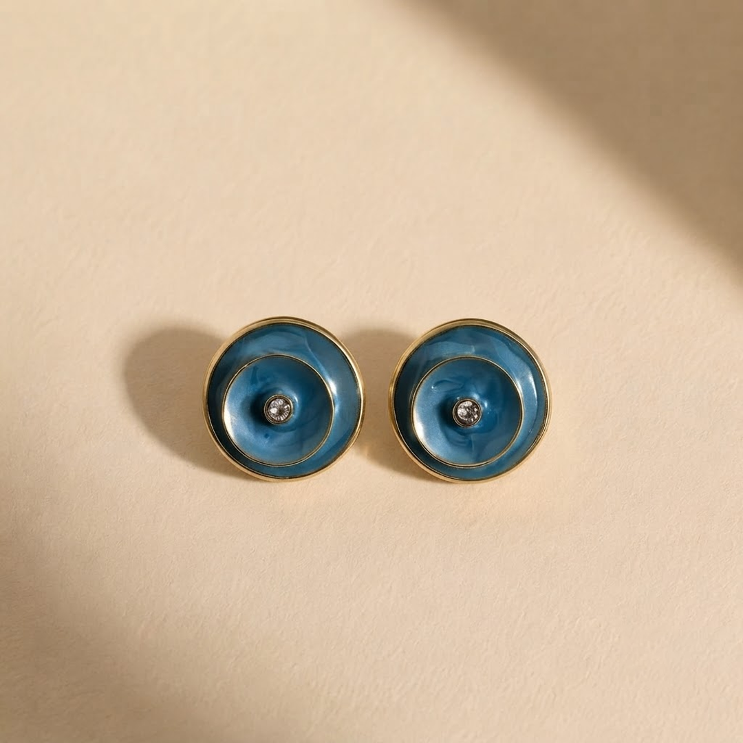 Blue Enamel & Crystal Stud Earrings