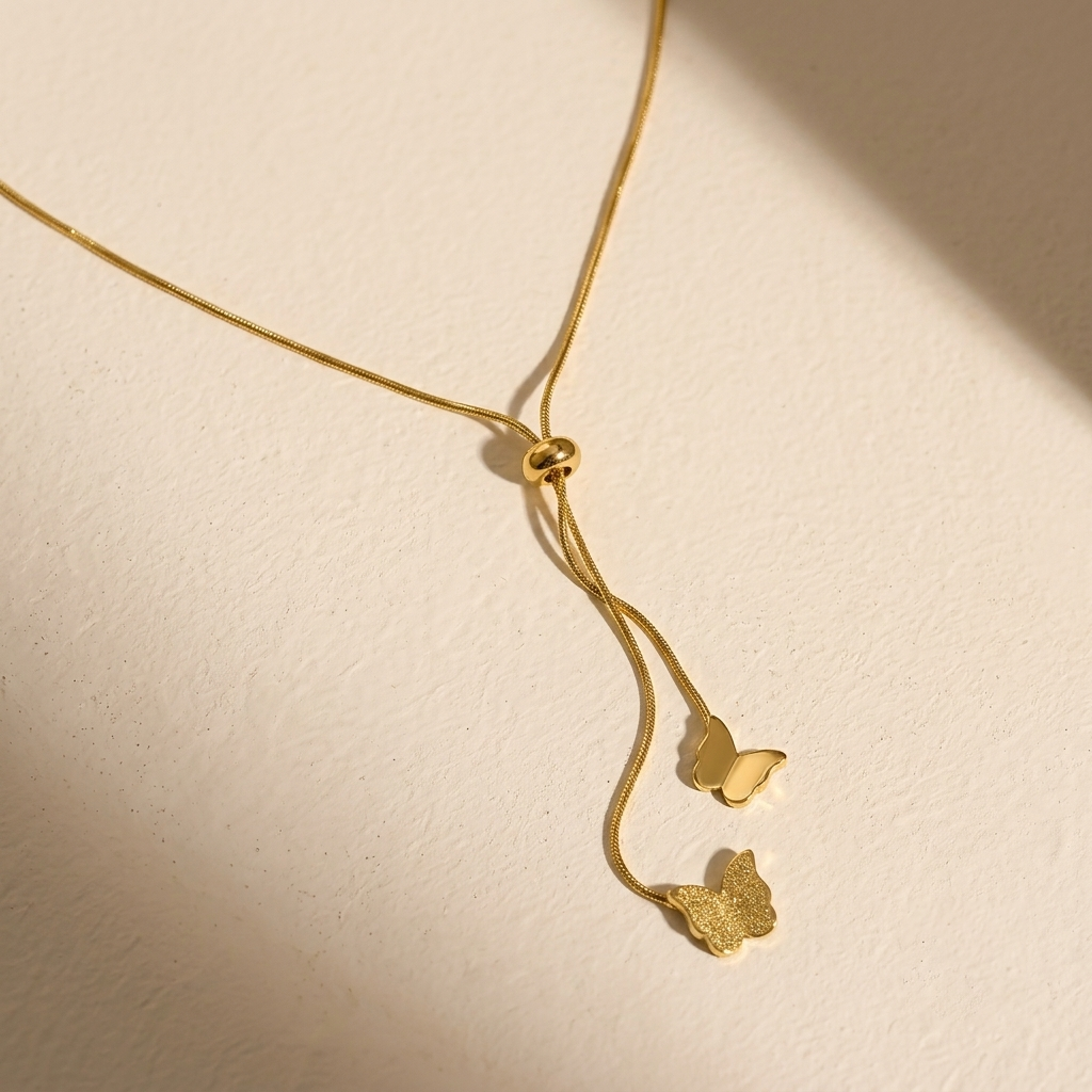 Minimalist Butterfly Drop Slider Necklace