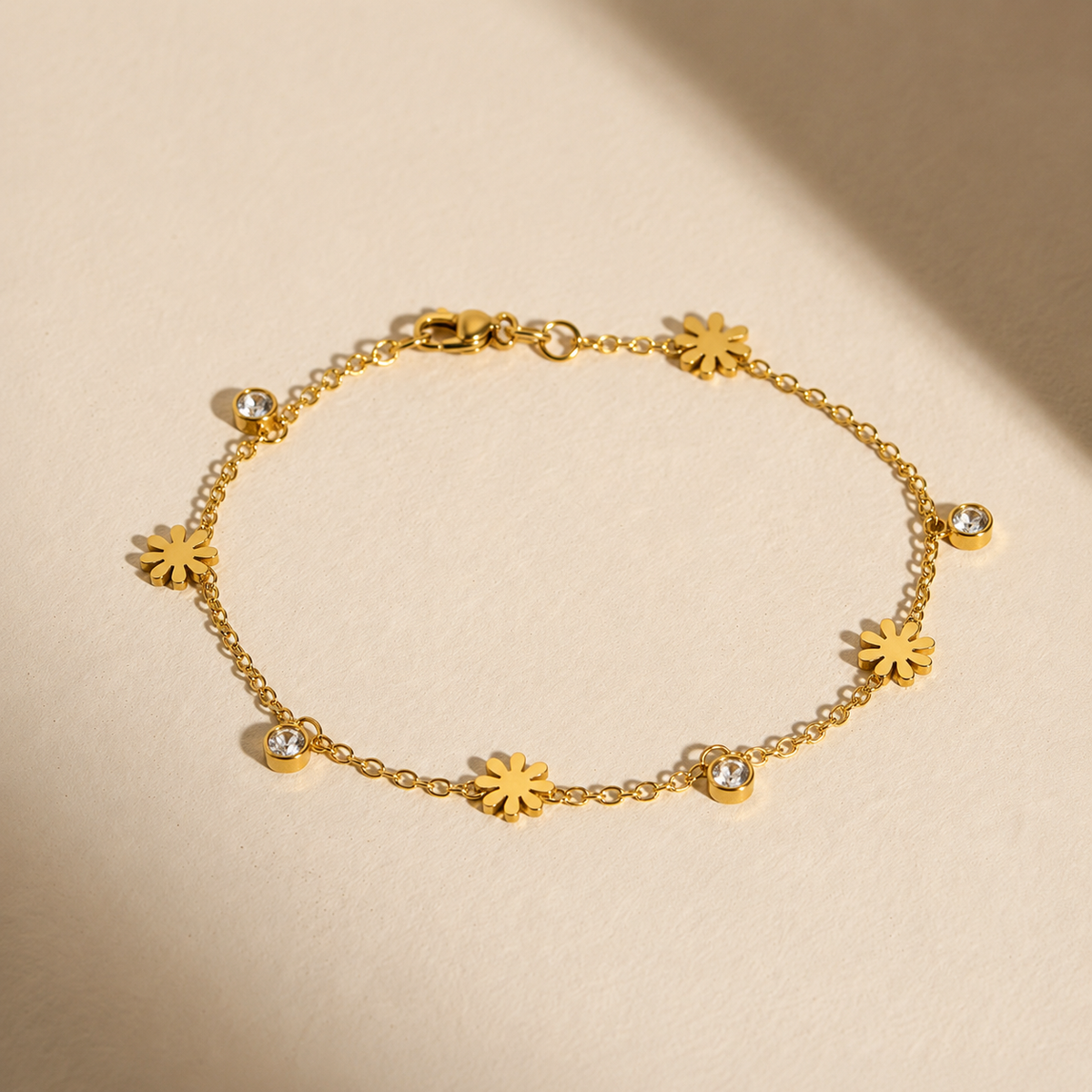 Delicate Floral & Crystal Golden Bracelet