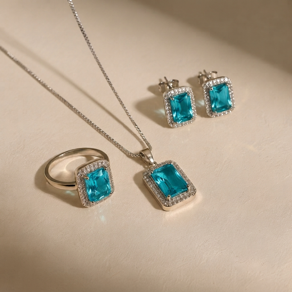 Azure Horizon Halo Jewelry Set
