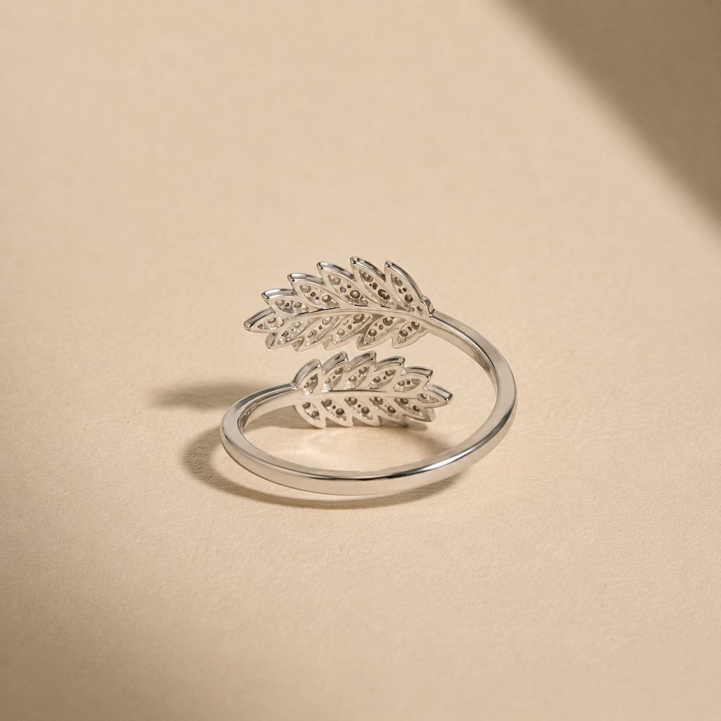 Silver Feather Crystal Ring