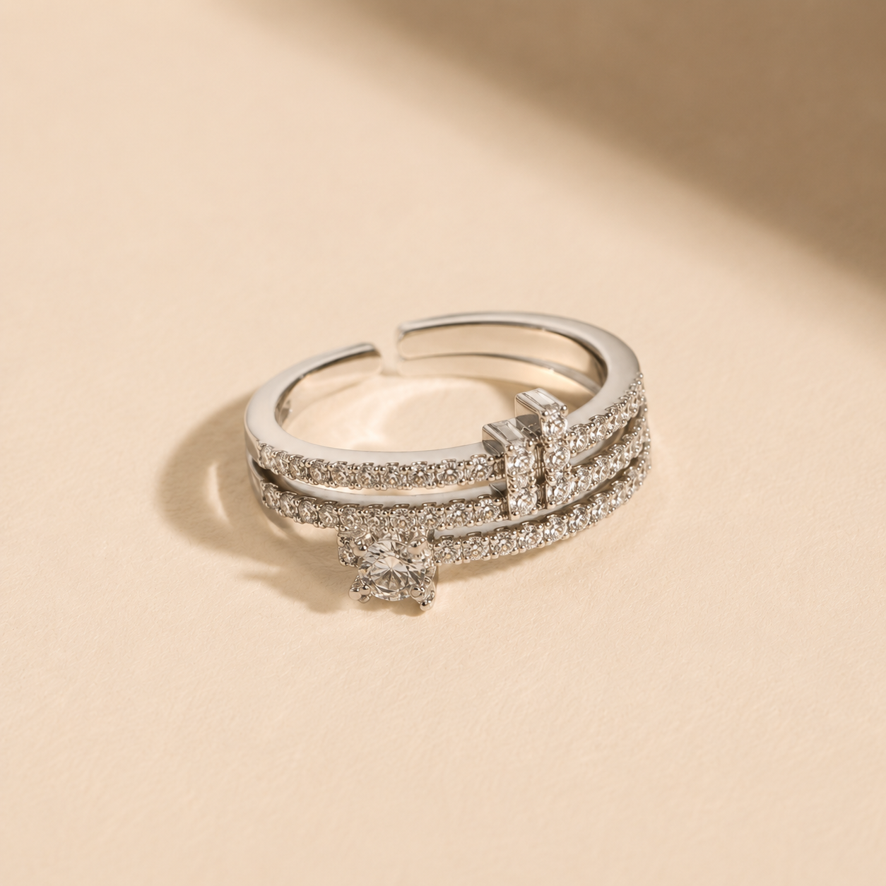 Triple-Band Sparkle Statement Ring