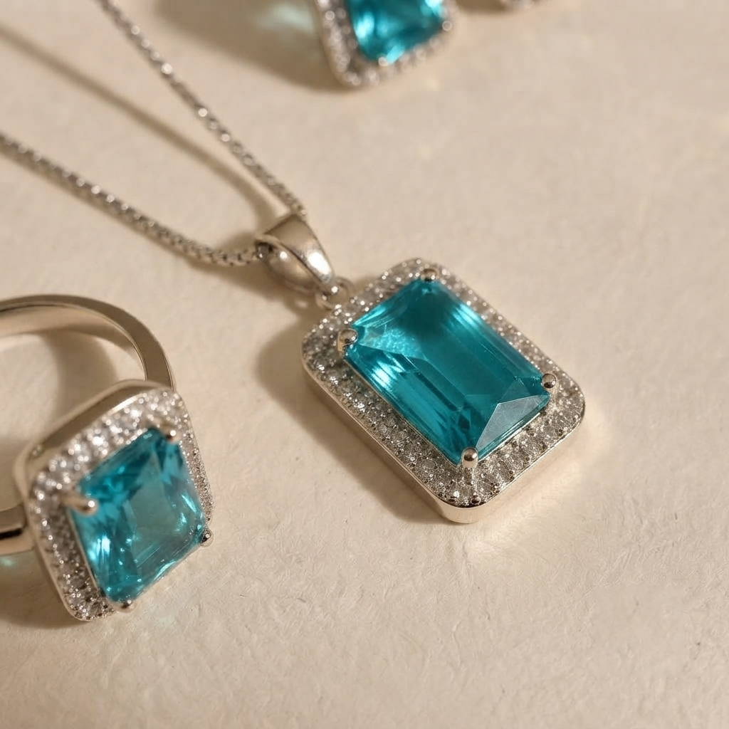 Azure Horizon Halo Jewelry Set