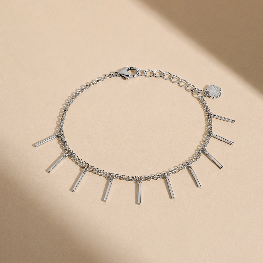 Modern Bar Charm Silver Bracelet