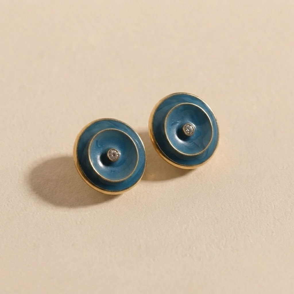 Blue Enamel & Crystal Stud Earrings