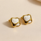 Organic White Enamel & Gold Studs