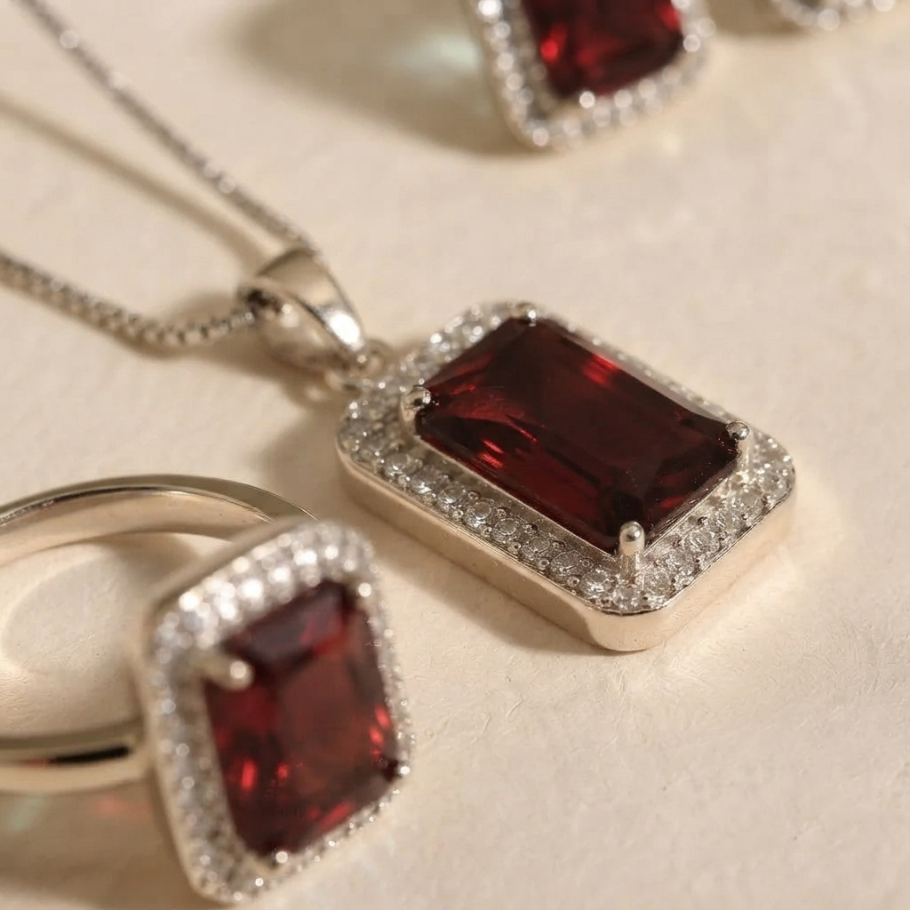 Crimson Horizon Halo Jewelry Set